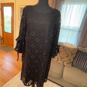 Black dress with lace overlay bell sleeve with ties size 18 women’s LBD